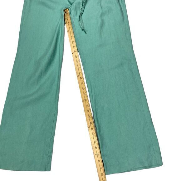 Rafaella 100% Linen Straight Leg Pants Womens 8 Green Drawstring Casual Coastal - Picture 12 of 14